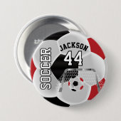 Rot, Schwarz und Weiß personalisieren Fußball Button (Vorne & Hinten)