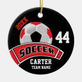 Rot, Schwarz und Weiß personalisieren Fußball ⚽ Keramik Ornament (Vorne)
