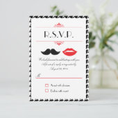 Rot, Schwarz und Weiß - Schnurrbart und Lippen Hah RSVP Karte (Stehend Vorderseite)