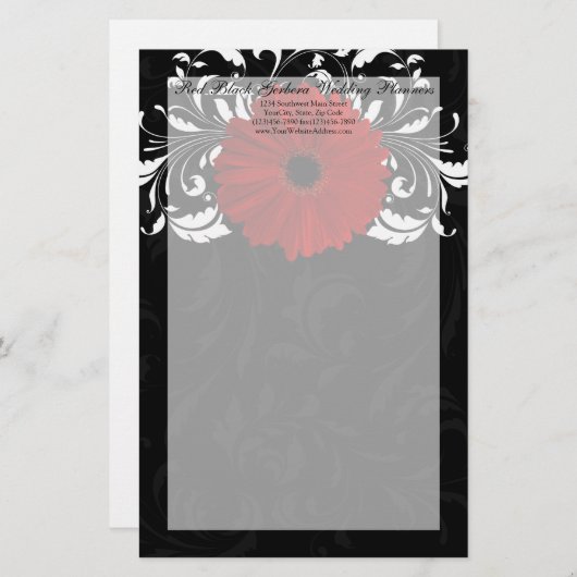 Rot, Schwarz und Weiß Scroll Gerbera Daisy Briefpapier (Vorne/Hinten)