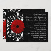 Rot, Schwarz und Weiß Scroll Gerbera Daisy Einladung (Vorne/Hinten)