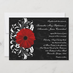 Rot, Schwarz und Weiß Scroll Gerbera Daisy Einladung