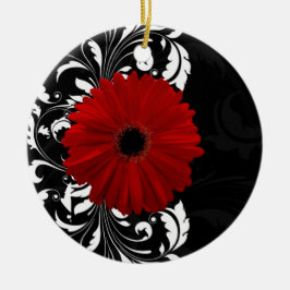 Rot, Schwarz und Weiß Scroll Gerbera Daisy Keramik Ornament