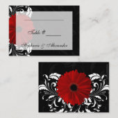 Rot, Schwarz und Weiß Scroll Gerbera Daisy Platzkarte (Vorne/Hinten)