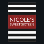 Rot Schwarz und Weiß Streifen Sweet 16 Geburtstag Einladung<br><div class="desc">Diese klassisch schwarz-weiß gestreift mit rot Sweet Sixteen lädt zum perfekten Design für den großen Geburtstag des Mädchens ein!</div>