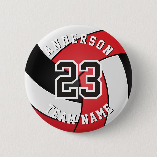 Rot, Schwarz und Weiß-Volleyball-🏐 Button (Vorderseite)