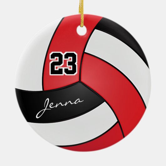 Rot, Schwarz und Weiß 🏐 Volleyball Keramik Ornament (Hinten)
