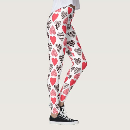 Rot-Schwarz-Valentin-Herz-Muster Leggings (Rechts)