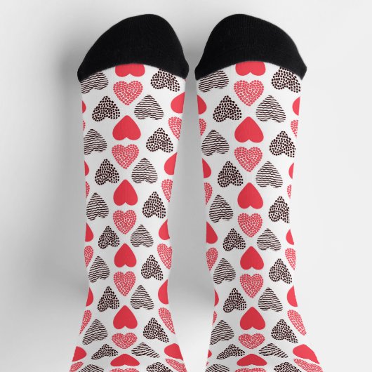 Rot-Schwarz-Valentin-Herz-Muster Socken (Oben)