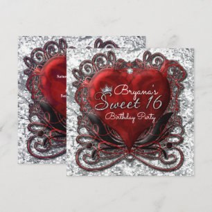 Rot & Schwarz Valentinstag Herz Folie Look Sweet 1 Einladung