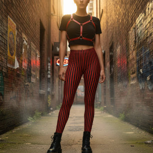 Rot & Schwarz vertikal gestreift Leggings