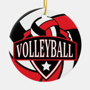 Rot-Schwarz-🏐-Volleyball-Logo Keramik Ornament