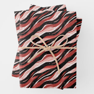 Rot / Schwarz / Weiß Abstrakte Linien Geschenkpapier Set