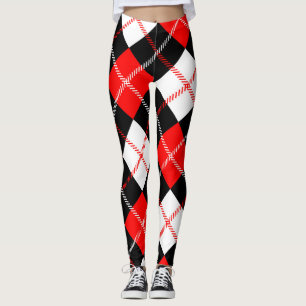 Rot Schwarz Weiß Argyle Karo  Leggings