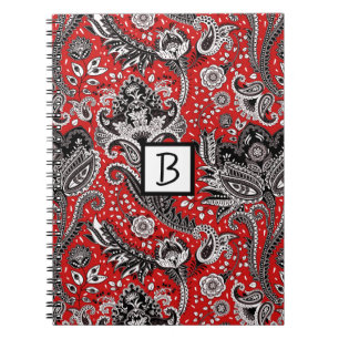 Rot Schwarz & Weiß Blumen-Paisley-Bohemian Boho Notizblock