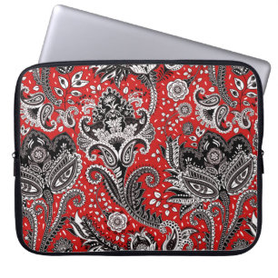 Rot Schwarz & Weiß Blumenmuster Paisley Bohemian B Laptopschutzhülle