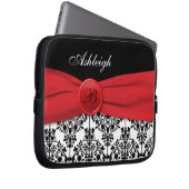Rot, schwarz, weiß, Damast, IMITAT, Flachbildschir Laptopschutzhülle (Vorne Rechts)