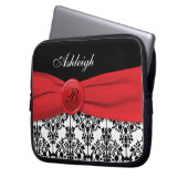 Rot, schwarz, weiß, Damast, IMITAT, Flachbildschir Laptopschutzhülle (Vorderseite Links)