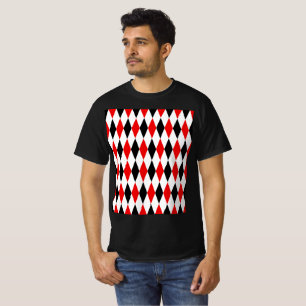 Rot Schwarz Weiß Harlekin Diamanten Muster T-Shirt