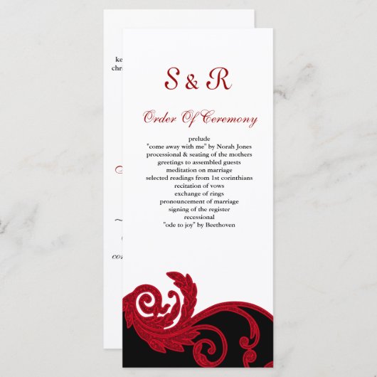 Rot-Schwarz-Weiß-Hochzeitsprogramm Programm (Vorne/Hinten)