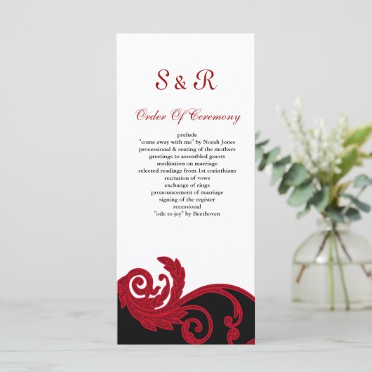 Rot-Schwarz-Weiß-Hochzeitsprogramm Programm (Stehend Vorderseite)