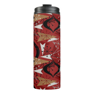 Rot, Schwarz, Weiß, Imitat Holz   Atomisches Mitte Thermosbecher