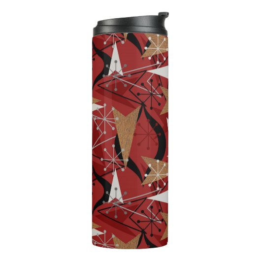 Rot, Schwarz, Weiß, Imitat Holz | Atomisches Mitte Thermosbecher (Nach links gedreht)