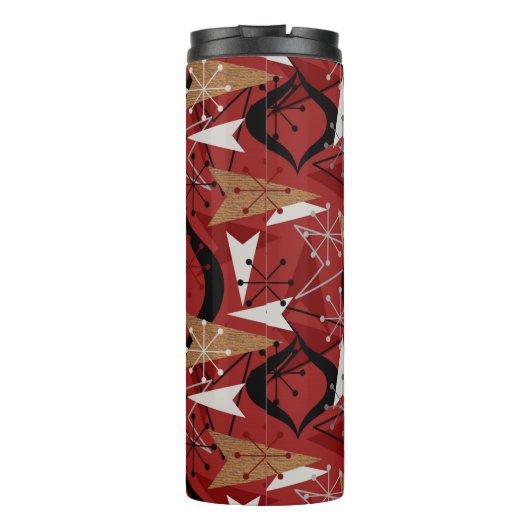 Rot, Schwarz, Weiß, Imitat Holz | Atomisches Mitte Thermosbecher (Rückseite)