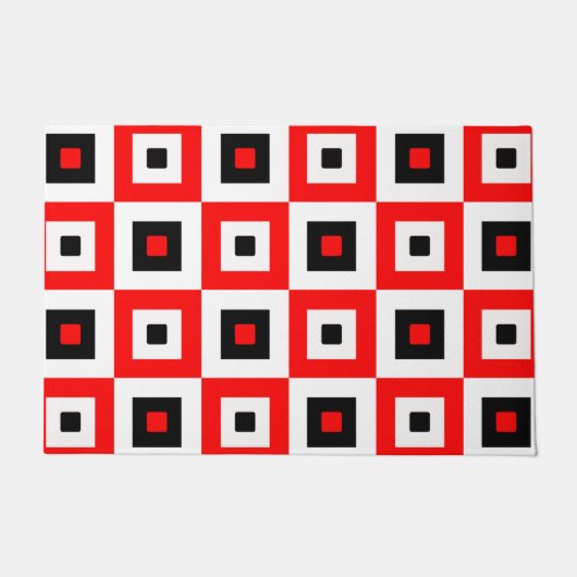 Rot Schwarz Weiß Karierte Quadrate Muster Design Fußmatte (Vorderseite)