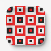 Rot Schwarz Weiß Karierte Quadrate Muster Design Pappteller (Vorderseite)