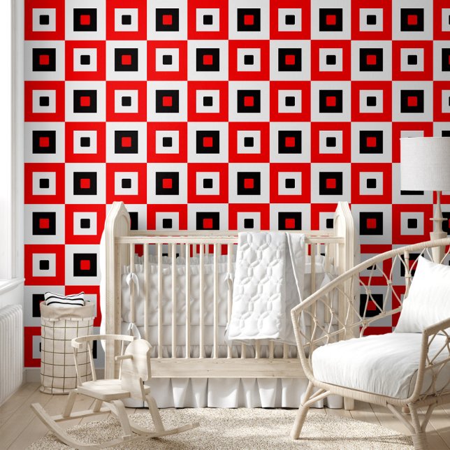 Rot Schwarz Weiß Karierte Quadrate Muster Design Tapete (Von Creator hochgeladen)
