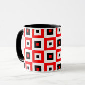 Rot Schwarz Weiß Karierte Quadrate Muster Design Tasse (Vorderseite Links)