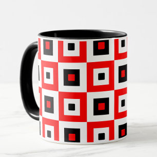 Rot Schwarz Weiß Karierte Quadrate Muster Design Tasse