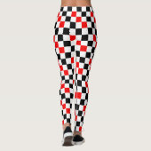 Rot Schwarz Weiß kariertes Musterdesign  Leggings (Rückseite)
