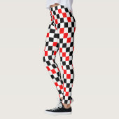 Rot Schwarz Weiß kariertes Musterdesign  Leggings (Links)