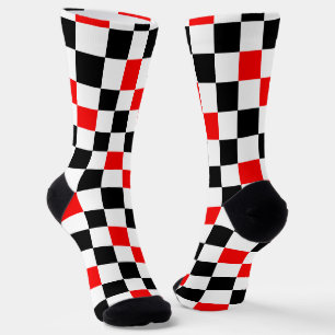 Rot Schwarz Weiß kariertes Musterdesign Socken