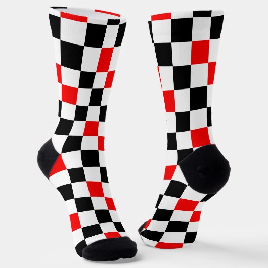 Rot Schwarz Weiß kariertes Musterdesign Socken (Gewinkelt)