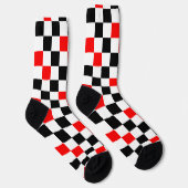 Rot Schwarz Weiß kariertes Musterdesign Socken (Rechts)