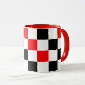 Rot Schwarz Weiß kariertes Musterdesign Tasse (VorderseiteRechts)