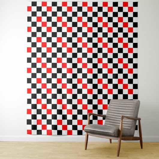 Rot Schwarz Weiß kariertes Musterdesign Wandteppich (Beispiel)