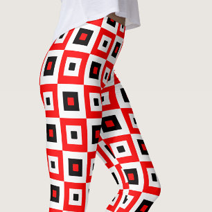 Rot-Schwarz-Weiß kariertes Quadratmuster Design Leggings