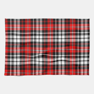 Rot Schwarz Weiß Kariertes Tartan Muster Design  Geschirrtuch
