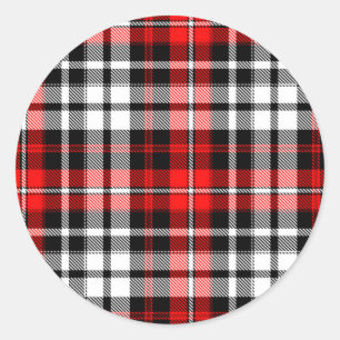 Rot Schwarz Weiß Kariertes Tartan Muster Design Runder Aufkleber