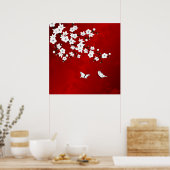 Rot-Schwarz-Weiß-Kirschblossom Poster (Küche)