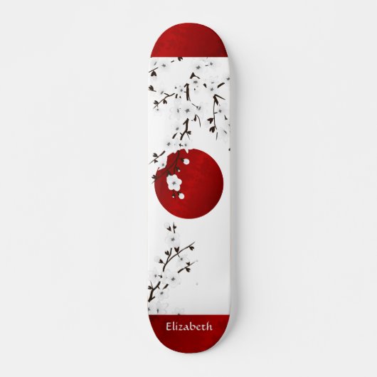 Rot-Schwarz-Weiß-Kirschblütenblüte mit steigendem Skateboard (Vorne)