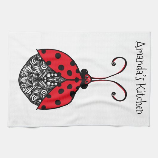 Rot-Schwarz-Weiß-Leinen-Wadybug Geschirrtuch (Horizontal)