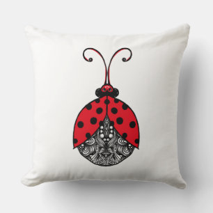 Rot-Schwarz-Weiß-Leinen-Wadybug Kissen