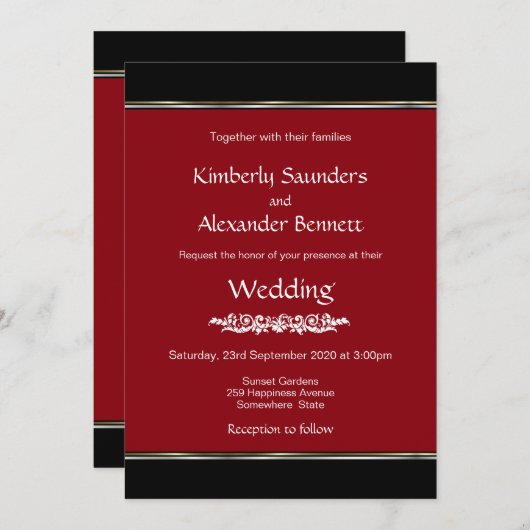 Rot Schwarz-weiß mit Goldmedaille Einladung (Vorne/Hinten)