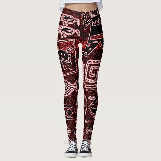Rot-Schwarz-Weiß-Motiv-Leggings Leggings (Vorderseite)