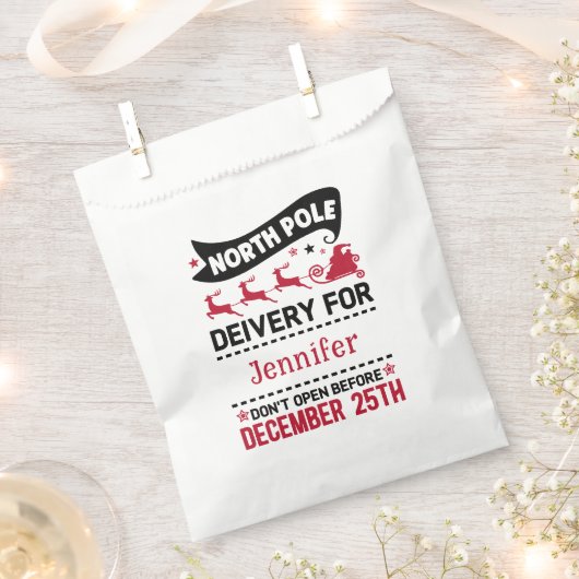 ROT-Schwarz-Weiß-Nordpol SANTA Liefername Geschenktütchen (Ausgeschnitten)